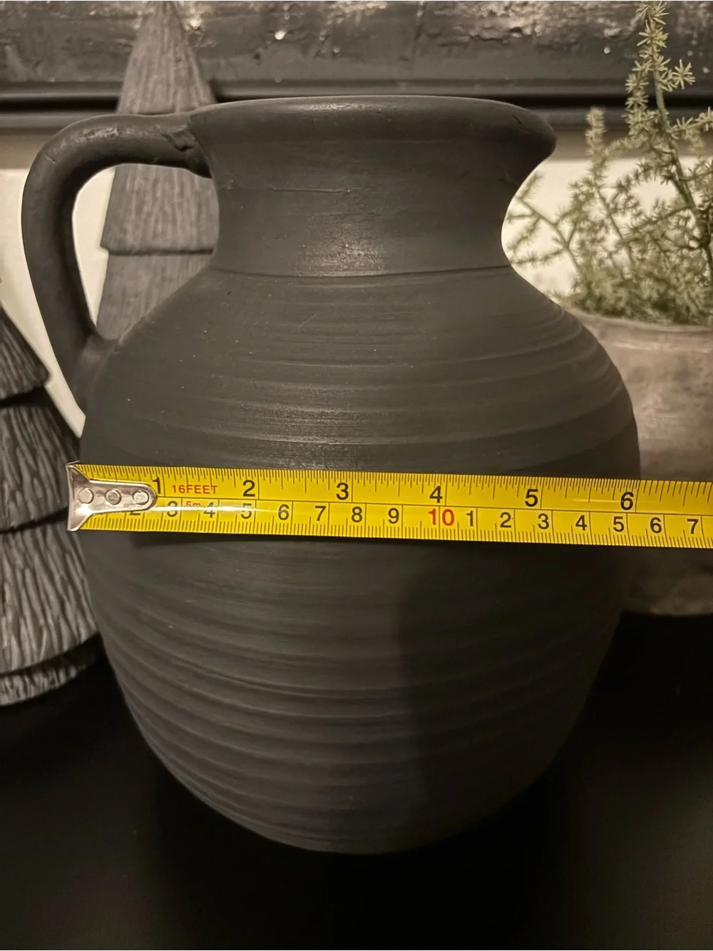 Matte Black Ribbed Heavy Pitcher Vase
